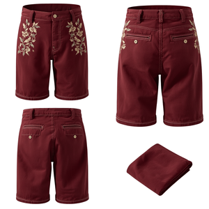 Pantalones Cortos Bávaros Borgoña para Hombre Sin Marca, Pantalones Cortos de Gamuza Bordados de Lujo para el Oktoberfest - Product Image 3