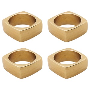 Ensemble de 4 anneaux de serviette en aluminium martelé, finition dorée et argentée, design géométrique moderne, réutilisables, pour la décoration de table lors de réceptions. - Product Image 5
