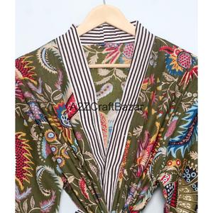 Robes de nuit kimono 100 % coton de luxe, élégantes, à imprimé animal, col en V, avec cordon de serrage, douces, respirantes, manches amples et fluides, décontractées et amples - Product Image 4