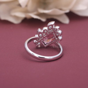 IGI Certified Fancy Pink Lab Grown Diamond Floral <b>Cocktail</b> <b>Ring</b> in 9K White / Rose & Yellow <b>Gold</b> Luxury Statement Jewelry - Product Image 4