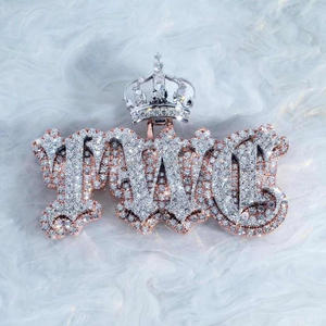 <b>Custom</b> " TWD " Color VVS Moissanite <b>Name</b> Pendant Crown Design 925 Sterling Silver Hip Hop <b>Necklace</b> Personalized Jewelry - Product Image 1