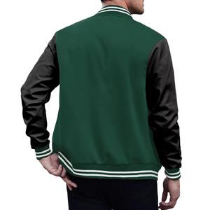 Chaqueta Varsity Verde Impermeable de Punto con Mangas Negras, Estilo Unisex para Hombre, Cierre de Cremallera, Ribete Acanalado, Opción de Logotipo Personalizado, Ropa Exterior Informal - Product Image 6
