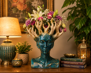 Ceramic Figurine Vase With Floral Design Bohemian Artistic Tabletop Sculpture For Living Room Decor - Product Image 2