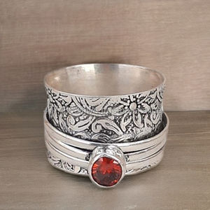 Bague tournante classique en argent sterling 925 avec grenat serti clos, bijoux fins pour femme, cadeau de mariage, anniversaire, fiançailles - Product Image 1