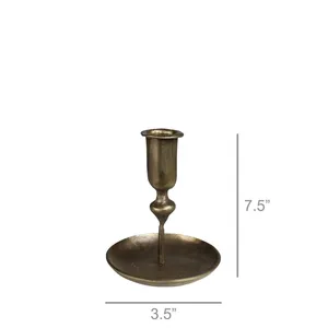 Wholesale <b>Antique</b> <b>Brass</b> Metal Taper Candle Holder with Drip Tray Vintage <b>Candlestick</b> for Wedding Dining Table Decor - Product Image 3
