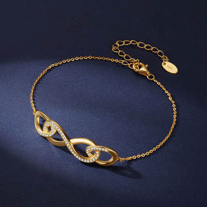 Women's 925 Silver Gold Plated <b>Infinity</b> <b>Bracelet</b> With Crystal Rhinestones Channel Set Classic Chain Link Design Everyday Wear - Product Image 3