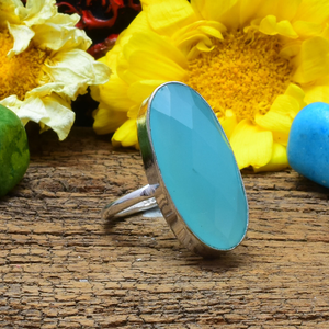 Aqua Chalcedony 925 Sterling Silver <b>Statement</b> <b>Ring</b> Handmade Boho Gemstone Jewelry with Oval Cut Perfect Party Gift for Women - Product Image 2