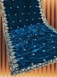 Luxury Light Blue Velvet Bridals Dupattas Heavy Gold Zari <b>Sequin</b> Embroidery Wedding Gifts Birthday <b>Shawls</b> Womens Traditional - Product Image 5