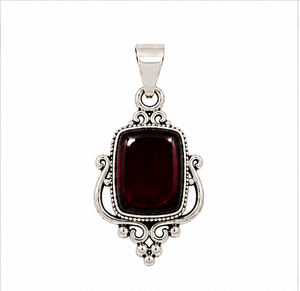 Red Garnet Silver Pendant, Garnet Gemstone Pendant, Sterling Silver Garnet <b>Necklace</b>, Vintage Boho Jewelry, Red Stone Gift - Product Image 1