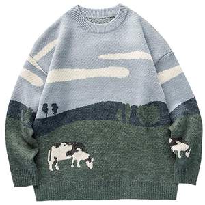 Custom logo Sweater Unisex Jacquard Knitwear <b>Men</b> Crew Neck <b>Pullover</b> Knit Jumpers Winter Cotton Knitted <b>Men</b> Sweater - Product Image 1