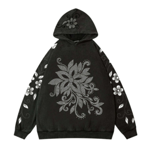 Casual Solid <b>Rhinestone</b> <b>Hoodie</b> with Sparkling Stone Work 100% Cotton Winter Fashionable Breathable Eco-Friendly for Everyday Use - Product Image 1