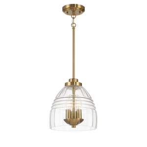 Lampadario a 3 Candele in Vetro Trasparente e Ottone Satinato con Catena - Product Image 2