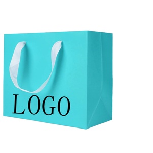 ถุงกระดาษทำมือรักษ์โลกพร้อมหูหิ้วแบบเชือก สีฟ้า สไตล์หรู แข็งแรง ทนทาน กระดาษธรรมดา สำหรับห่อรองเท้า ถุงเท้า ริบบิ้น - Product Image 1