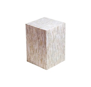 Tabourets d'appoint carrés en mosaïque de coquillages naturels, nacre, élégants, faits à la main, en bois, rayures verticales blanc ivoire naturel - Product Image 1