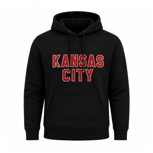 Sudadera con Capucha Kansas City para Hombre, Negra, de Algodón French Terry, Informal, con Estampado Frontal y Bolsillos, Corte Regular, para Otoño - Product Image 3