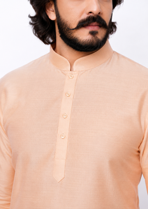 Conjunto de Kurta y Pijama de Seda Suave Color Durazno para Hombre, Estilo Étnico Coral, Tradicional, Festivo, Indio, Traje de Diseñador - Product Image 5