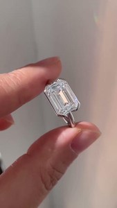 East West 2CT Emerald Cut Moissanite Solitaire <b>Ring</b> Original <b>925</b> <b>Silver</b> Fine Modern Style Gift For Anniversary Party Occasion - Product Image 2