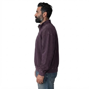 Sweat-shirt à col montant zippé pour homme, coupe décontractée, couleur prune foncée, style vintage, en mélange de coton, manches longues, pour automne-hiver - Product Image 3