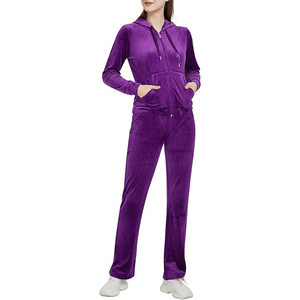 Conjunto de pantalones con cuello alto y puños, tela suave y transpirable, bolsillos laterales, cintura con cordón, chándal de terciopelo. - Product Image 1