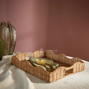 Bandeja de Servir de Ratán con Borde Festoneado, Bandeja Decorativa Ecológica con Asas para Mesa de Centro, Desayuno y Decoración - Product Image 4