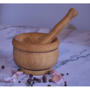 Mortier et pilon en bois artisanal de 125 ml, moulin à épices naturel pour herbes et masala, à manivelle - Product Image 3