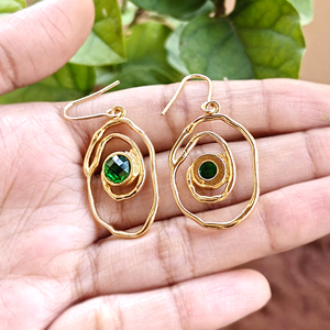 Women's Brass 18K Gold Plated High Quality 40mm Drop <b>Dangle</b> <b>Earring</b> Multicolor Faceted Gemstone Jewelry Hook Closure Bezel - Product Image 6
