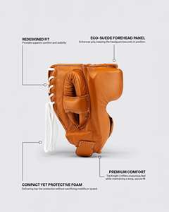 Protector de cabeza de boxeo de alta calidad, color naranja dorado, hecho con cuero puro, logotipo, protección facial completa con cordones, para Muay Thai - Product Image 4