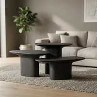 Ensemble de tables basses modernes en bois massif avec design sculptural minimaliste, tables d'appoint gigognes faites à la main pour la décoration du salon et de la chambre