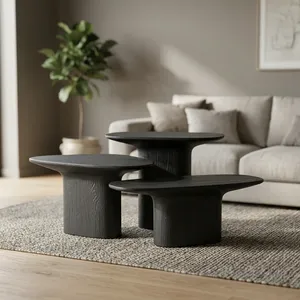 Modern Black Wooden <b>Nesting</b> Coffee <b>Tables</b> Minimalist Living Room Furniture - Product Image 2