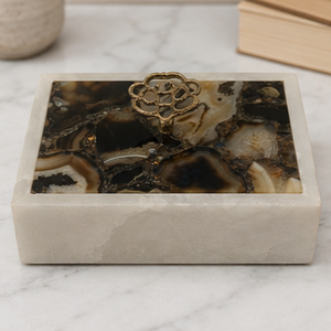 MARBLE Cremation Urn Keepsake <b>Box</b> Leaf Knob <b>Memorial</b> Ashes Container for Home Display - Product Image 2