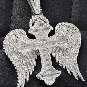 Collier Hip Hop tendance avec pendentif croix angulaire en moissanite glacée, en argent sterling plaqué rhodium, passe le test du diamant, cadeau de mariage - Product Image 3