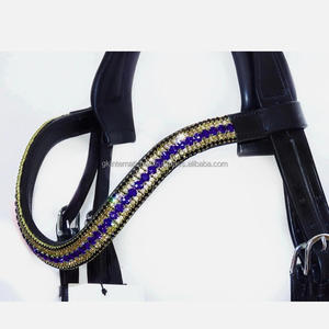 Selle anglaise noire cuir cheval front bande forme de vague tailles personnalisées cristaux multicolores strass bling front band pour chevaux - Product Image 6