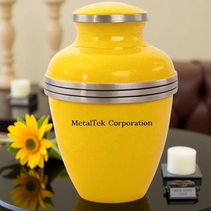 Urne funéraire jaune pour cendres, personnalisée, couleurs attrayantes et uniques, design moderne, décorative, urnes et pots funéraires en métal. - Product Image 1