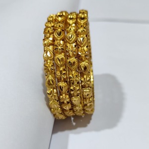 Traditional Handcrafted Floral Pattern Gold Finish Metal Craft Bangles <b>Set</b> Classic Ethnic <b>Bracelet</b> Jewelry for Women - Product Image 2