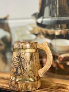 Handcrafted Wooden Beer <b>Mug</b> with <b>Tree</b> of Life Engraving Rustic Tankard Viking Style Drinkware Unique Artisan Gift - Product Image 5