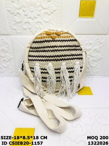 Handmade Cotton <b>Round</b> Sling Bag with Tassels | Boho Woven Crossbody Bag for Women - Product Image 2