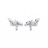 Boucles d'oreilles clous en or jaune massif 10K 14K 18K avec diamants CVD de laboratoire courbés en forme de feuille de vigne, 0,35 carat au total, style Marquise