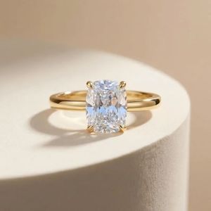 18K Gold 925 Sterling Silver <b>Cushion</b> Cut Moissanite Solitaire Engagement <b>Ring</b> Lab Grown Diamond <b>Ring</b> - Product Image 3