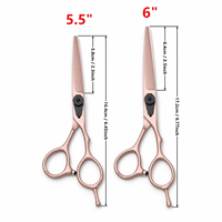 Ensemble professionnel de ciseaux de coiffure et d'éclaircissage en acier inoxydable rose doré avec poignées en plastique pour salon de coiffure