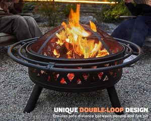 Brasero en acier de 35 pouces pour extérieur, à bois, avec écran anti-étincelles et pique à bois, style classique - Product Image 5