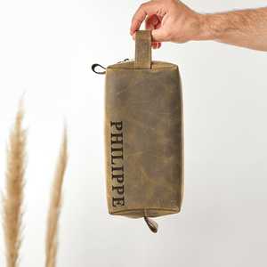 Custom Genuine Leather Unisex for Bag Dopp <b>Kit</b> Travel Wash Bag <b>Shaving</b> <b>Kit</b> Organizer Zipper Closure TYG-0188 - Product Image 1