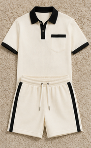 Ensemble de survêtement polo et short en maille gaufrée de luxe pour homme, style décontracté « Old Money », deux pièces, idéal pour l'été, qualité supérieure - Product Image 2