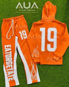 AUA Tracksuit Set Hooded Sweatshirt Full Length <b>Pants</b> Brown White Number 19 Streetwear Unisex Adult Autumn Breathable Polyester - Product Image 2