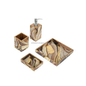 ชุดอุปกรณ์ห้องน้ำทันสมัย ลายพิมพ์เคลือบเงาสีสันสดใส ผลิตจากเรซิ่นกันน้ำ พร้อมที่ปั๊มสบู่ ที่วางแก้วน้ำ และตัวเลือกปรับแต่งได้ - Product Image 4