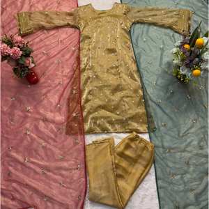 Designer Women's Set <b>Red</b> and Green Salwar <b>Suit</b> with Double Dupatta - Product Image 2