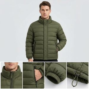 Mens Olive Green Puffer Jacket Winter Quilted Warm <b>Lightweight</b> Zip Up High Collar Insulated Outdoor <b>Coat</b> - Product Image 2