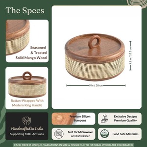 Caja de Almacenamiento Redonda de Madera con Revestimiento Esmaltado, Aislada, Antiadherente, con Tapa, Diseño Minimalista Ecológico, Hecha a Mano, 20 cm de Diámetro - Product Image 6