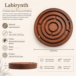 Jeu de labyrinthe artisanal en bois de rose indien |   Jeu de société de stratégie en bois rond, labyrinthe, casse-tête, ensemble cadeau décoratif - Product Image 5