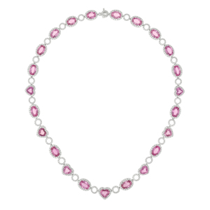 Luxury Pink Sapphire Heart Cut <b>Choker</b> Necklace 925 <b>Silver</b> Rhodium Plated Women's Fine Jewelry Wedding Style - Product Image 1