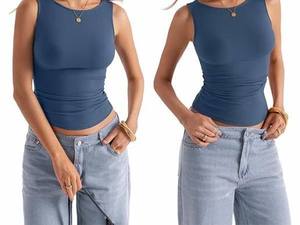 Blend Fabric Summer <b>Top</b> Women's Solid Color Minimalist Square Neck <b>Sleeveless</b> Tee Casual Slim Fit Breathable Basic Shirt - Product Image 1